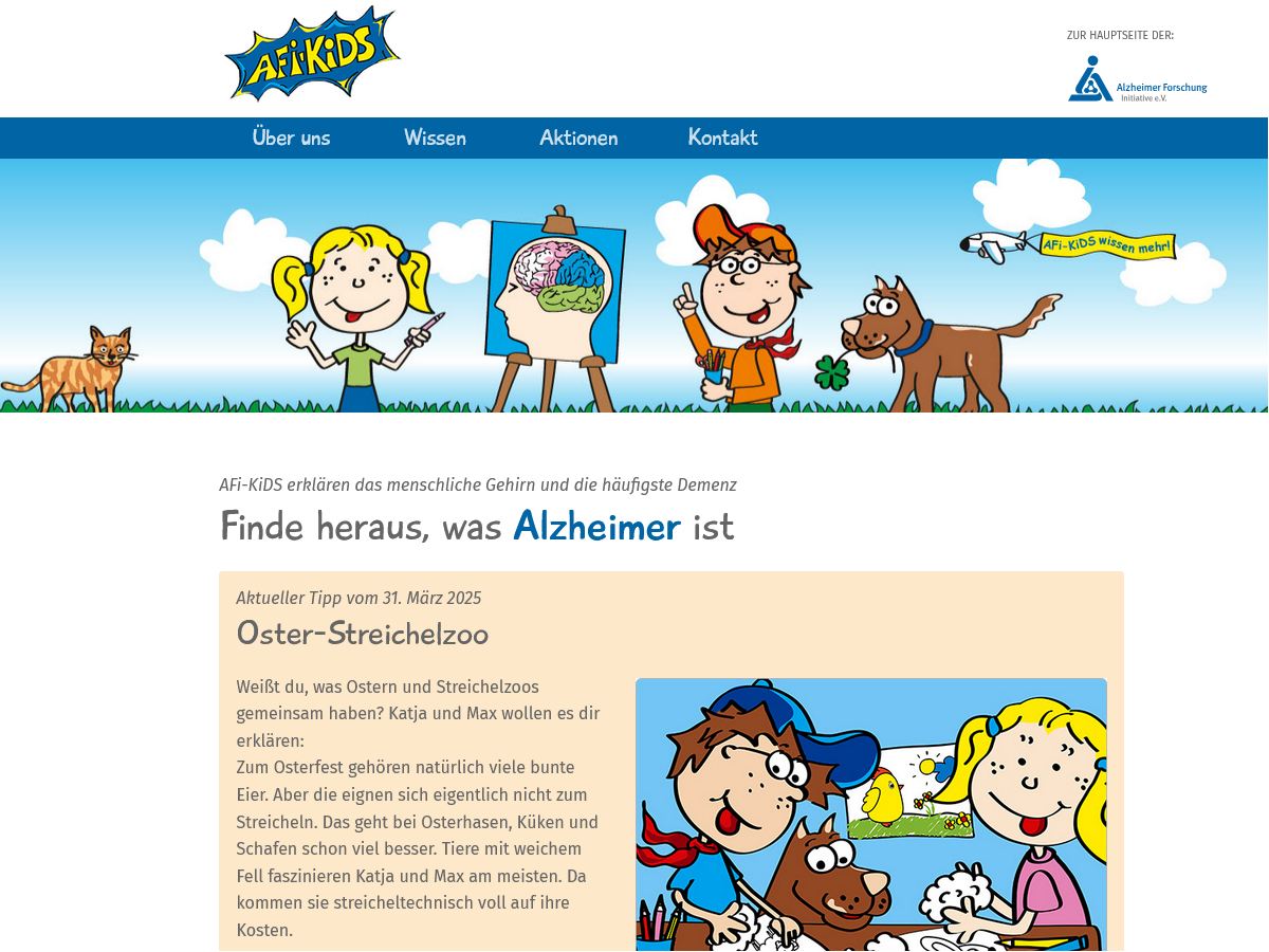 Man sieht die Website.