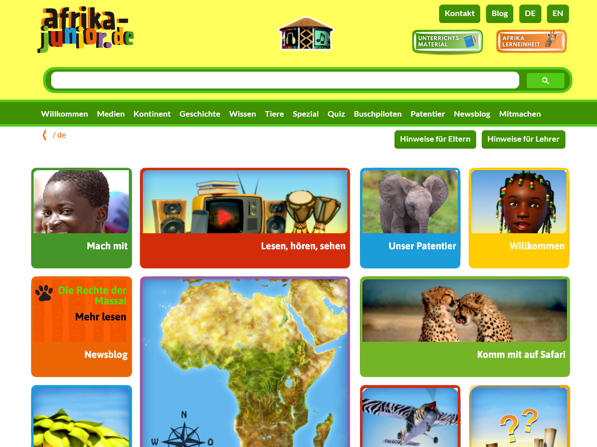 Man sieht die Website.