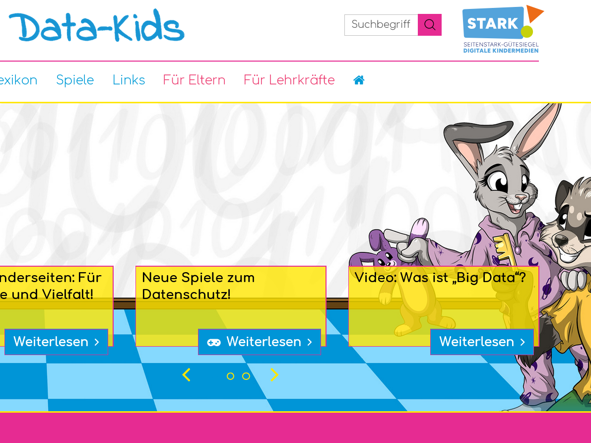 Man sieht die Website.