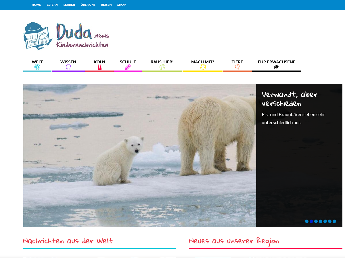 Man sieht die Website.