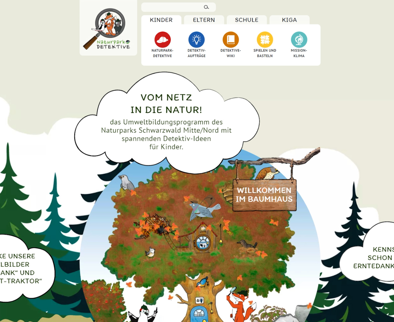 Screenshot der Startseite der Naturpark-Detektive