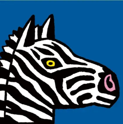 Man sieht ein gemaltes Zebra.