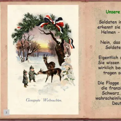 Man sieht eine Weihnachtskarte aus dem ersten Weltkrieg.