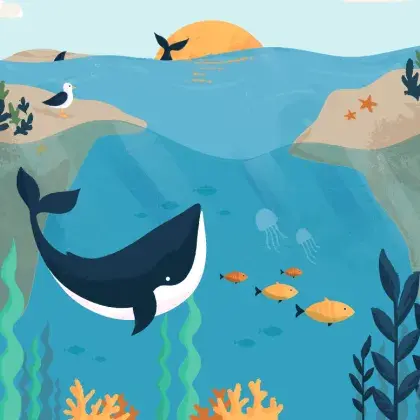 Illustriertes Bild eines Wals im Meer