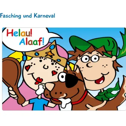 Illustration von zwei Kindern und Hund