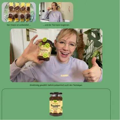 Man sieht Menschen, die Schokocremes testen.