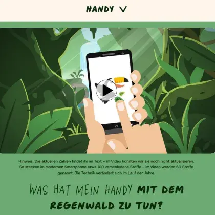 Man sieht ein Handy mit dem Erklärfilm zum Regenwald.