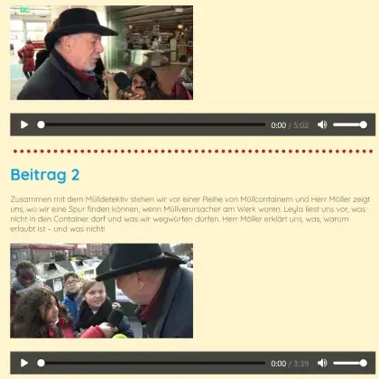 Man sieht ein Bild mit einem Mann mit Hut, dem Mülldetektiv.