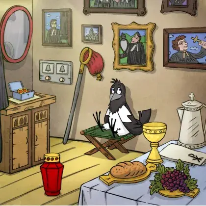 Kirchenraum mit Elster