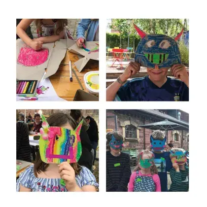 Fotos von Kindern mit bunten Masken