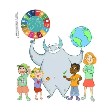 Kit Klimamonster mit BNE-Rad in der Hand