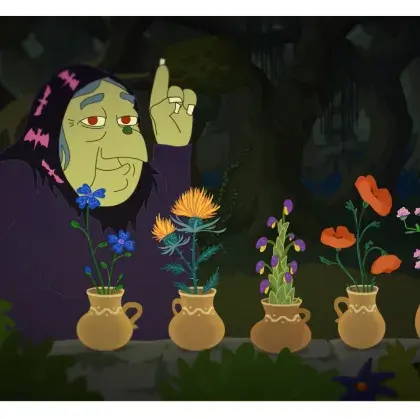 Illustration Hexe mit Blumen