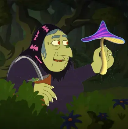 Illustration Hexe mit Pilz