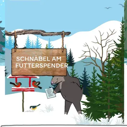 Man sieht eine Übersicht der Seite und ein Schwein im Winter.