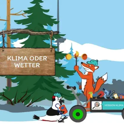 Man sieht eine Übersicht der Seite und einen gemalten Fuchs und eine Elster.