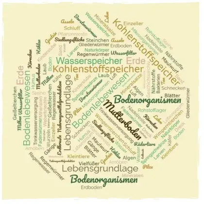 Man sieht eine Wortwolke zum Thema Erdboden.
