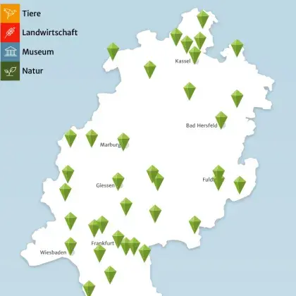 Man sieht eine Karte mit markierten Orten.