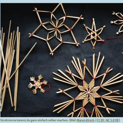 Man sieht gebastelte Strohsterne.
