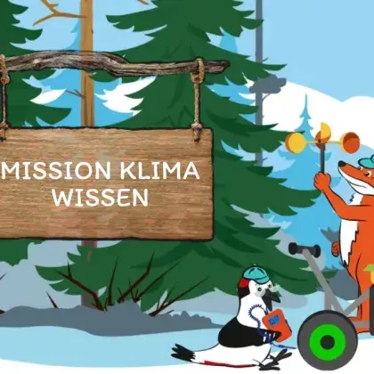 Man sieht eine Übersicht der Seite und einen gezeichneten Fuchs und eine Elster.