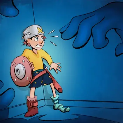 Illustration von verängstigtem Kind in Ecke