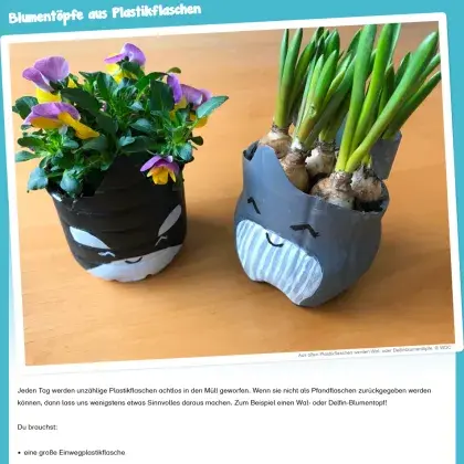 Man sieht selbstgebastelte Blumentöpfe.